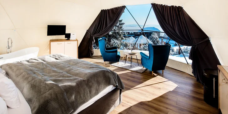 Glamping v Beskydoch s raňajkami aj wellness: ubytovanie v luxusnej kupole, sauna a termálny bazén