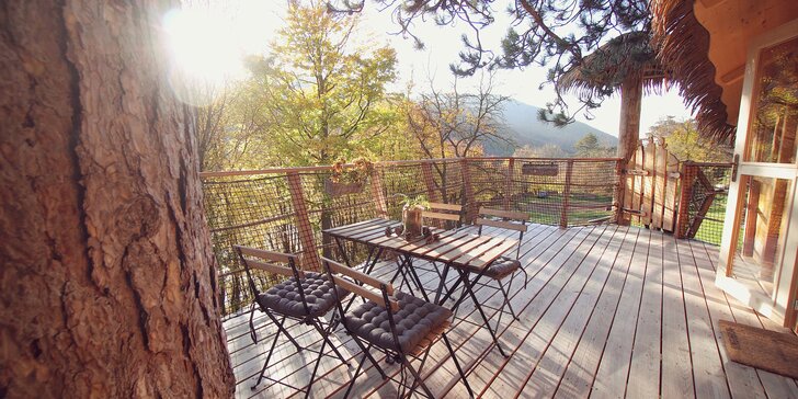 Jedinečný pobyt domčeku na strome obklopenom výhľadmi a borovicovým lesom pri Trenčianskych Tepliciach