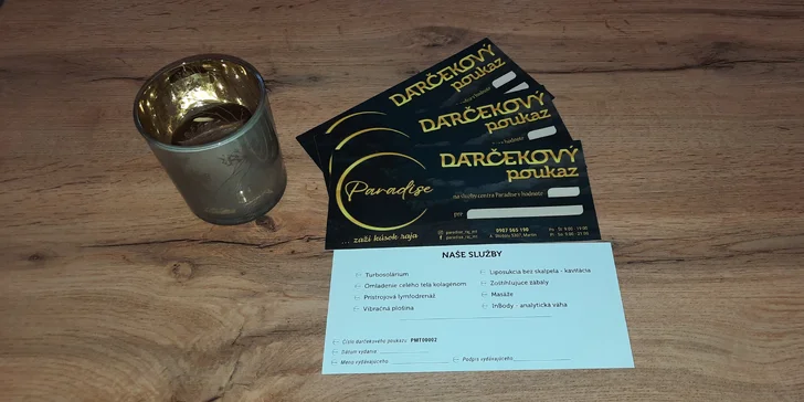Darčekové peňažné poukážky na vybrané služby v Paradise Martin