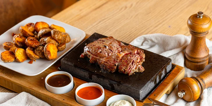Duetto Aupark: Rib eye steak pečený na lávovom kameni