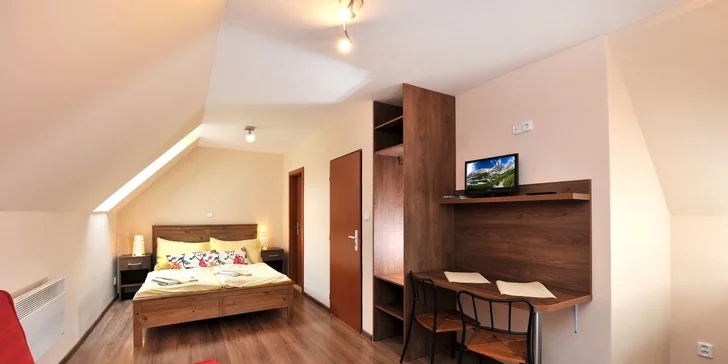 Oddych v útulnom štúdiu na úpätí Tatier: možnosť stravy, na skok aquapark aj turistické chodníky