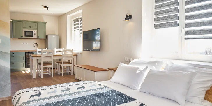 Krásne apartmány na hrebeni Krušných hôr až pre 4 osoby: úžasné výhľady a vonkajšie kúpanie