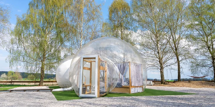 Parádny glamping V bublině: neobmedzený relax v saune a výhľad na hviezdy