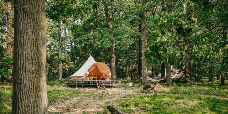 Glamping v Černickej obore pri Bechyni s raňajkami: pokoj uprostred lesov a v blízkosti golfového ihriska