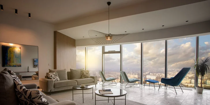 Luxusné apartmány v Sky Tower: najvyššia budova Vroclavu a nedávno aj Poľska, možnosť jacuzzi