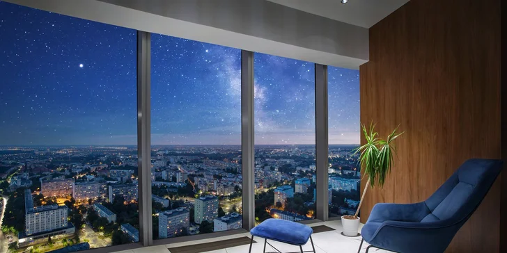 Luxusné apartmány v Sky Tower: najvyššia budova Vroclavu a nedávno aj Poľska, možnosť jacuzzi