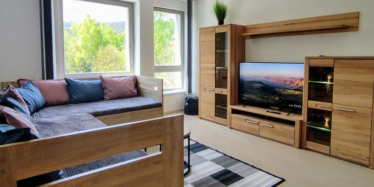 Krásne apartmány v Harrachove: bez stravy alebo s raňajkami a so vstupom do saunového sveta Grotta Spa