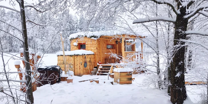 Romantika na brehu rybníka: dokonalý oddych v útulnej maringotke, kúpele v kmeni jaseňa