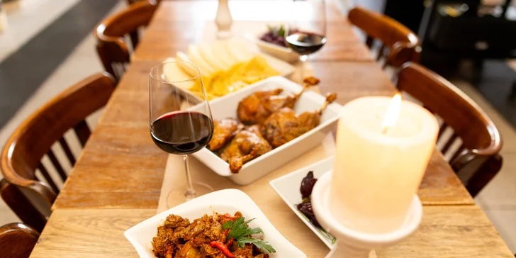 Kačacie hody s pohárom vína pre 4 osoby v Pilsner Restaurant u Kemov