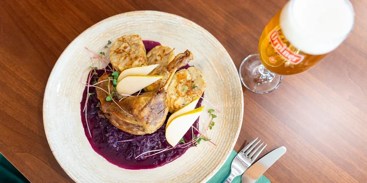 3-chodové kačacie hody pre dvoch s pivom Urpiner