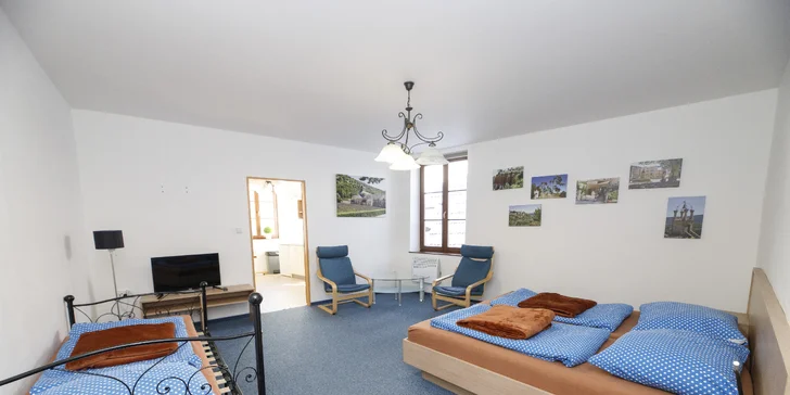 Apartmány v srdci Třebone až pre 4 osoby: výhľad na Zlatú stoku, vstup do Múzea marcipánu