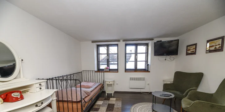 Apartmány v srdci Třebone až pre 4 osoby: výhľad na Zlatú stoku, vstup do Múzea marcipánu