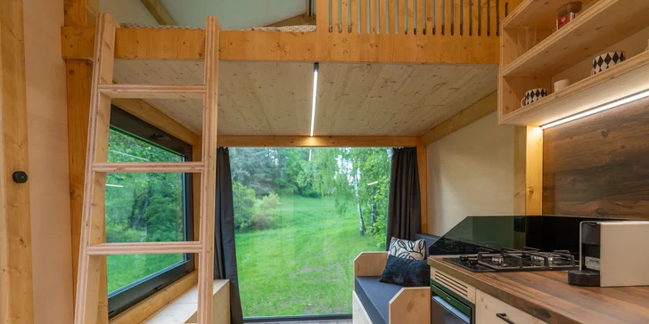 Tiny house na Vysočine: krásna lokalita na samote, sauna, gril a komfortné vybavenie