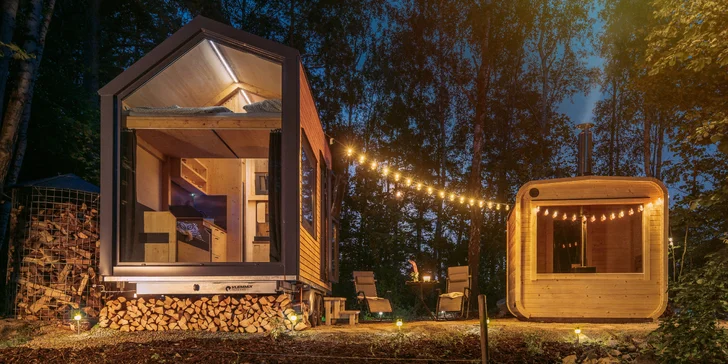 Tiny house na Vysočine: krásna lokalita na samote, sauna, gril a komfortné vybavenie