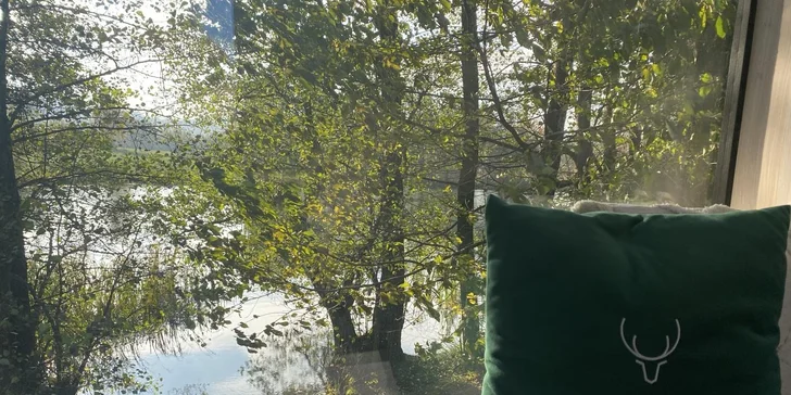 Samota a pokoj priamo pri rybníku v posede na Vysočine: minimalistický dizajn a vôňa dreva