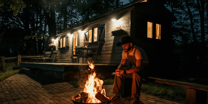 Chata na ranči v podhorí Beskýd: plne vybavená vrátane kuchynky, terasa s výhľadom na kone