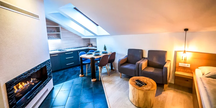 Pobyt v luxusných apartmánoch alebo v štúdiu s krbom: infrasauna v cene, privátna kaďa od 3 nocí