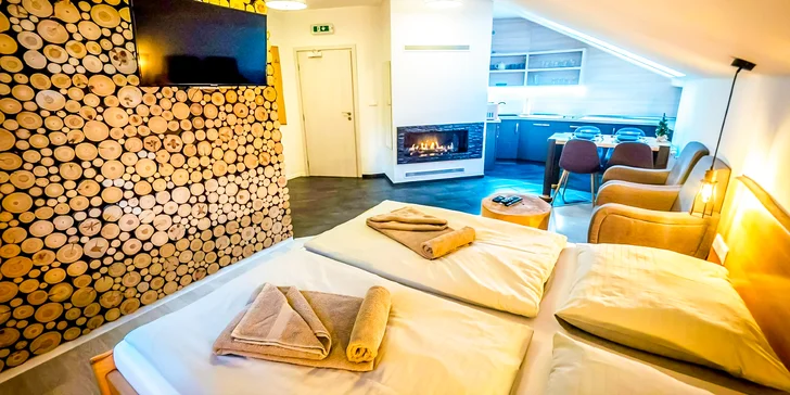 Pobyt v luxusných apartmánoch alebo v štúdiu s krbom: infrasauna v cene, privátna kaďa od 3 nocí