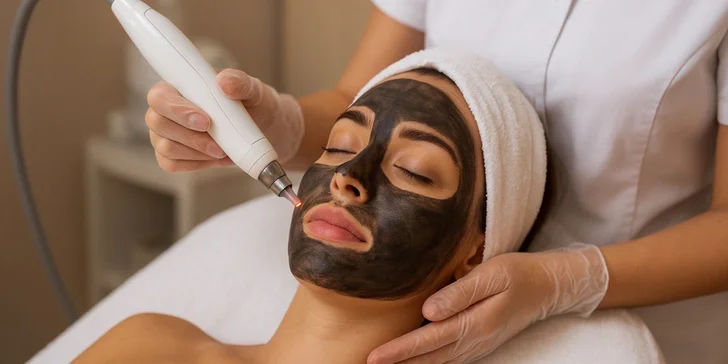 Kozmetické ošetrenia pre čistú a mladistvú pleť: Hollywood Carbon Peel tváre a krku alebo rádiofrekvencia s kompletným čístením pleti