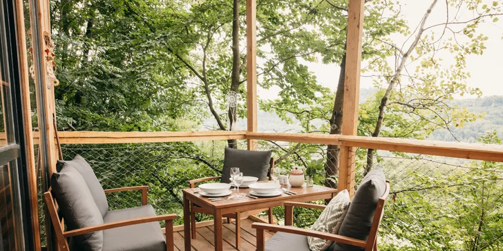 Vybavený treehouse na úpätí Krušných hôr: terasa s výhľadom aj gril