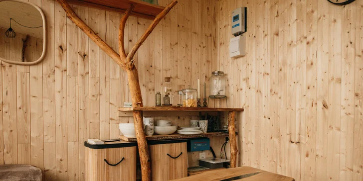 Vybavený treehouse na úpätí Krušných hôr: terasa s výhľadom aj gril