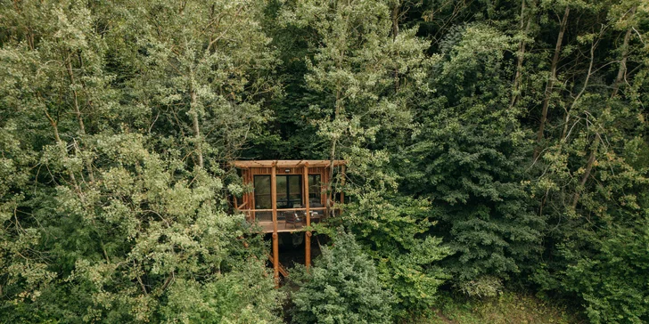 Vybavený treehouse na úpätí Krušných hôr: terasa s výhľadom aj gril