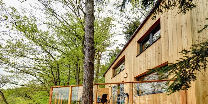 Moderná chata pri Českých Budějoviciach a Krumlove: fínska sauna, terasa, kapacita až pre 6 osôb