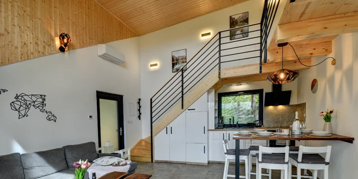 Moderná chata pri Českých Budějoviciach a Krumlove: fínska sauna, terasa, kapacita až pre 6 osôb