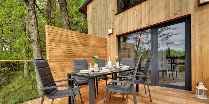 Moderná chata pri Českých Budějoviciach a Krumlove: fínska sauna, terasa, kapacita až pre 6 osôb