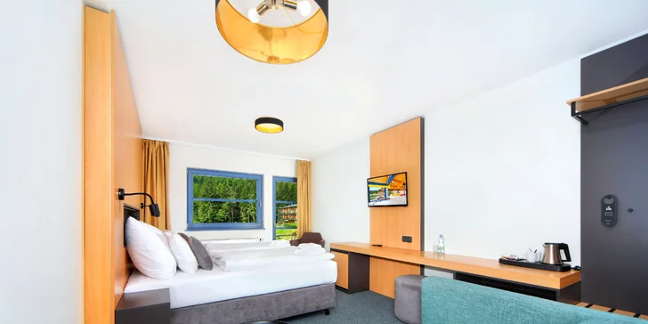 Resort Špindl pod Medvědínom: hotel pri lanovke, raňajky alebo polpenzia, vstupy do aquaparku