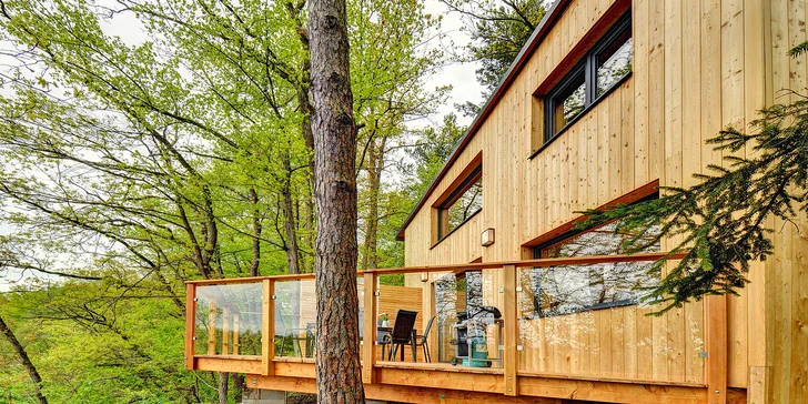 Moderná chata pri Českých Budějoviciach a Krumlove: fínska sauna, terasa, kapacita až pre 6 osôb