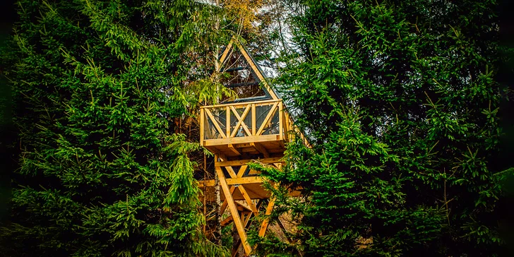 Pobyt v krásnom domčeku v korunách stromov v úžasnej prírode Martinských holí