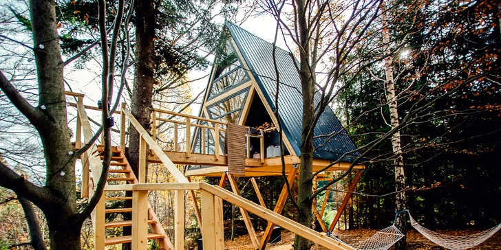 Pobyt v krásnom domčeku v korunách stromov v úžasnej prírode Martinských holí