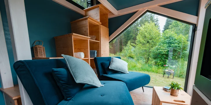 Tiny House Česílko: skvelá poloha blízko Lipna, vlastná sauna aj terasa s výhľadom