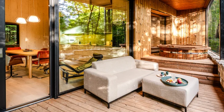 Luxusný chalet uprostred lesa neďaleko Ostrihomu, polpenzia aj súkromný wellness