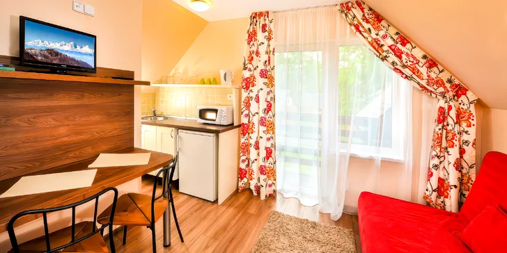 Oddych v útulnom štúdiu na úpätí Tatier: možnosť stravy, na skok aquapark aj turistické chodníky