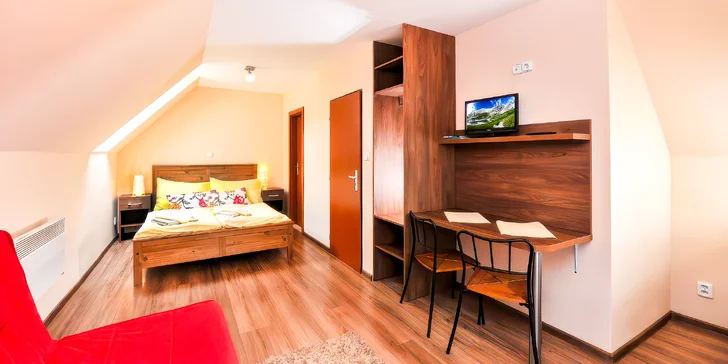 Oddych v útulnom štúdiu na úpätí Tatier: možnosť stravy, na skok aquapark aj turistické chodníky