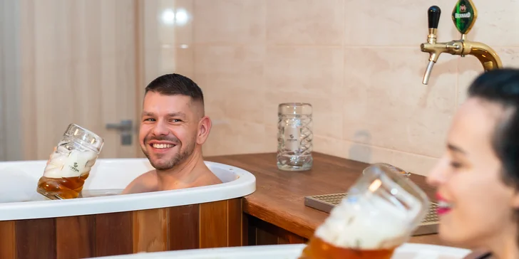 Privátne pivné alebo bylinkové kúpele s wellness, občertvením a neobmedzenou konzumáciou piva