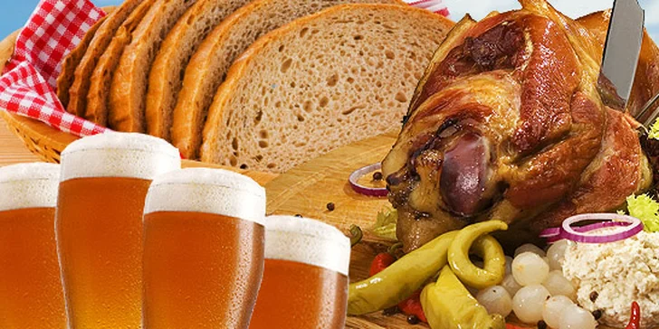 7,90 eur za 1200 g BAVORSKÉ KOLENO alebo 1 kg GRILOVANÝCH KLOBÁSOK a 4x pivo kroužkový Budvar. Vychutnajte si výberové koleno, domáce klobásky a nepasterizovaný Budvar z tanku ako  jediní na Slovensku so zľavou 64%!