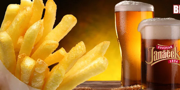 2,90 eur za 4 VEĽKÉ čapované PIVÁ na výber (Janáček 10°, 11° a 14°) a HRANOLKY + dresing. Vynikajúce pivo a chrumkavé hranolky „pod zub“  v bratislavskom podniku BeAbout, so zľavou 58 %!