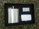 HF SET 1 - Darčekový set - nerezová fľaška na alkohol, zapaľovač, tabatierka