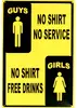 Plechová žlto-čierna ceduľa NO SHIRT NO SERVICE