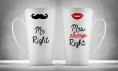 Set porcelánových hrnčekov Mr. a Mrs. Right