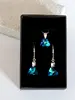 Strieborná súprava Crystals from Swarovski MINI TRIANGLE | Bermuda Blue / žiarivá kráľovská modrá