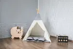Teepee - Detský indánsky stan s vankúšikmi a podložkou - sivá