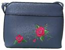 Väčšia dámska kabelka s ružou | Tmavomodrá