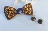 Set: Drevený motýlik + manžetové gombíky (tmavé drevo)