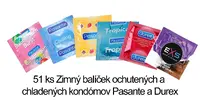 51 ks Zimný balíček ochutených a chladených kondómov Pasante a Durex