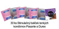 30 ks Stimulačný balíček tenkých kondómov Pasante a Durex