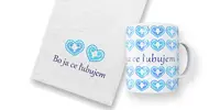 Uterák + hrnček v ľudovom štýle „Bo ja ce ľubujem“ (biela)